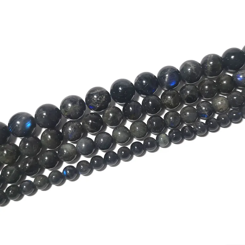 Natural Dark Black Labradorite Blue Light Stone Beads Loose Round Gemstone For Jewelry Making DIY Bracelet Handmade Accessories