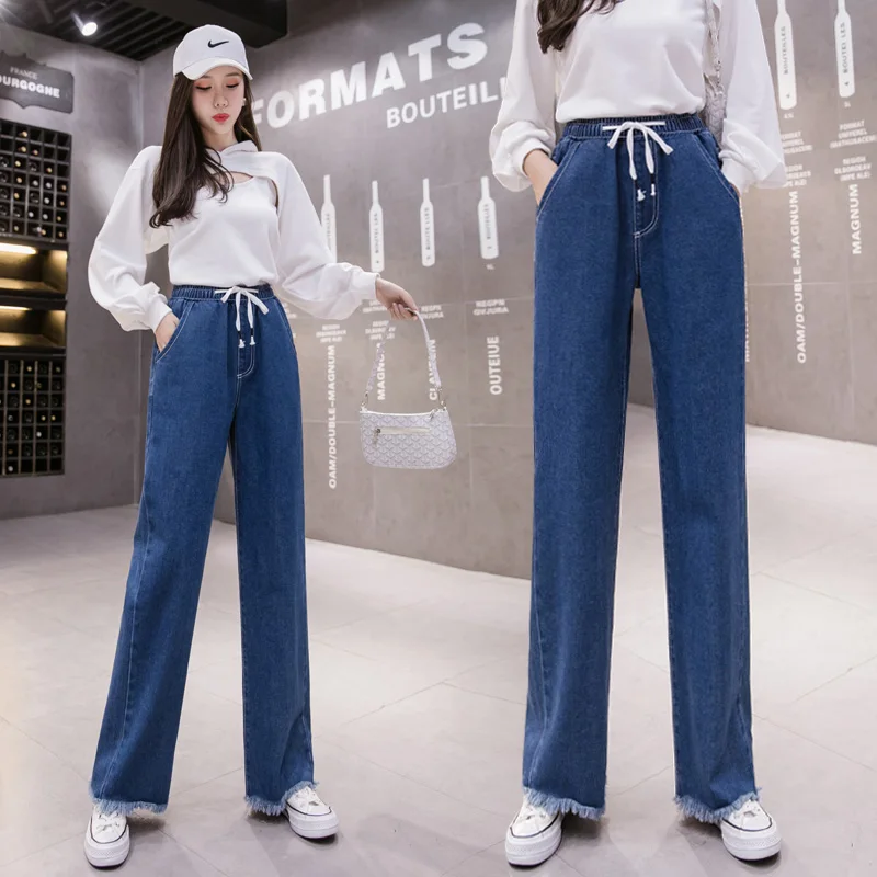 Denim pants women 2022 spring and autumn straight tube High Waist Wide legs loose and versatile large women's clothing 200kg