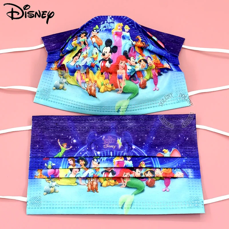 

Одноразовая детская маска для лица Disney, мультяшное покрытие для лица принцессы, Микки, русалки, унисекс, лицевая маска с петлями для ушей для...
