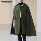 Пончо мужское теплое свободного кроя INCERUN, модное пальто накидки пальто с пуговицами, однотонное ветрозащитное S-5XL с воротником с лацканами, уличная одежда, 2021