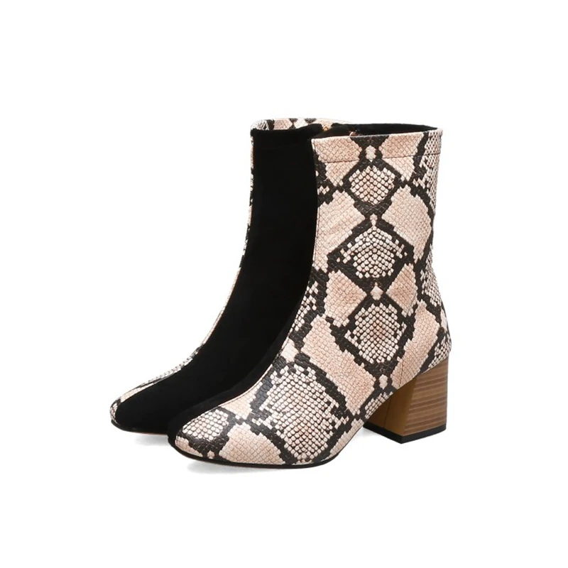 

QPLYXCO 2019 Big Size 32-48 Autumn Winter Women boots Warm Round toe high Heels 7cm Square quality wedding party shoes woman H7