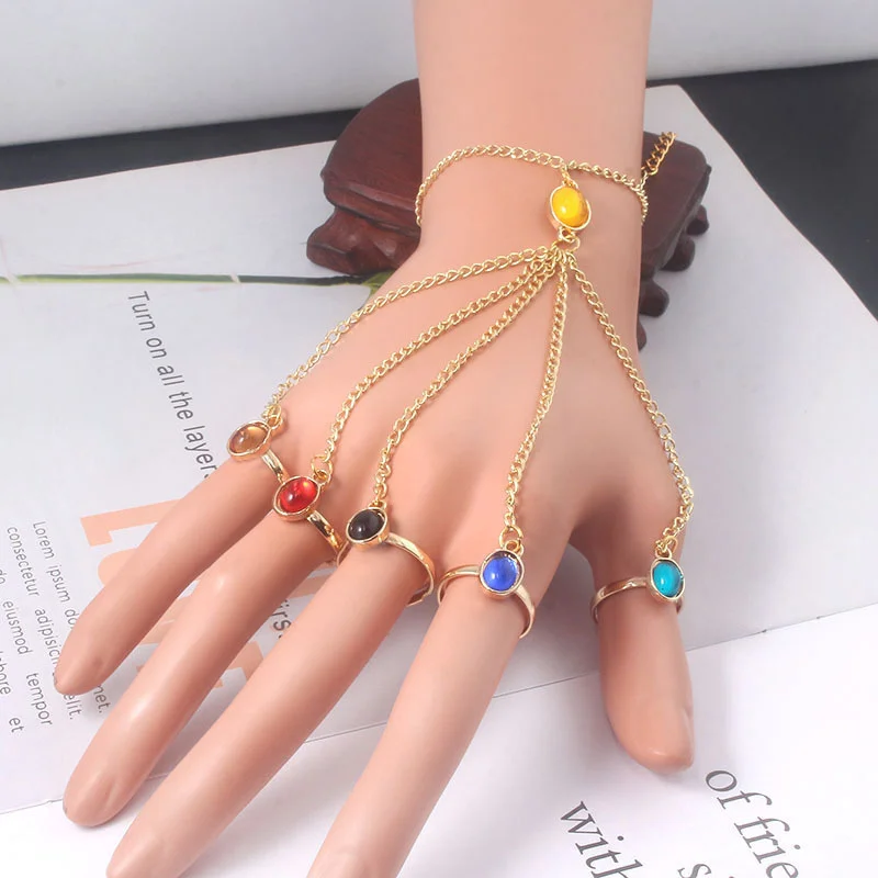 

Infinite Power Glove Gauntlet Domineering Bracelets Set Rings Gem Stone Pulsera For Women Girl Fashion Jewelry Gift Finger Chain