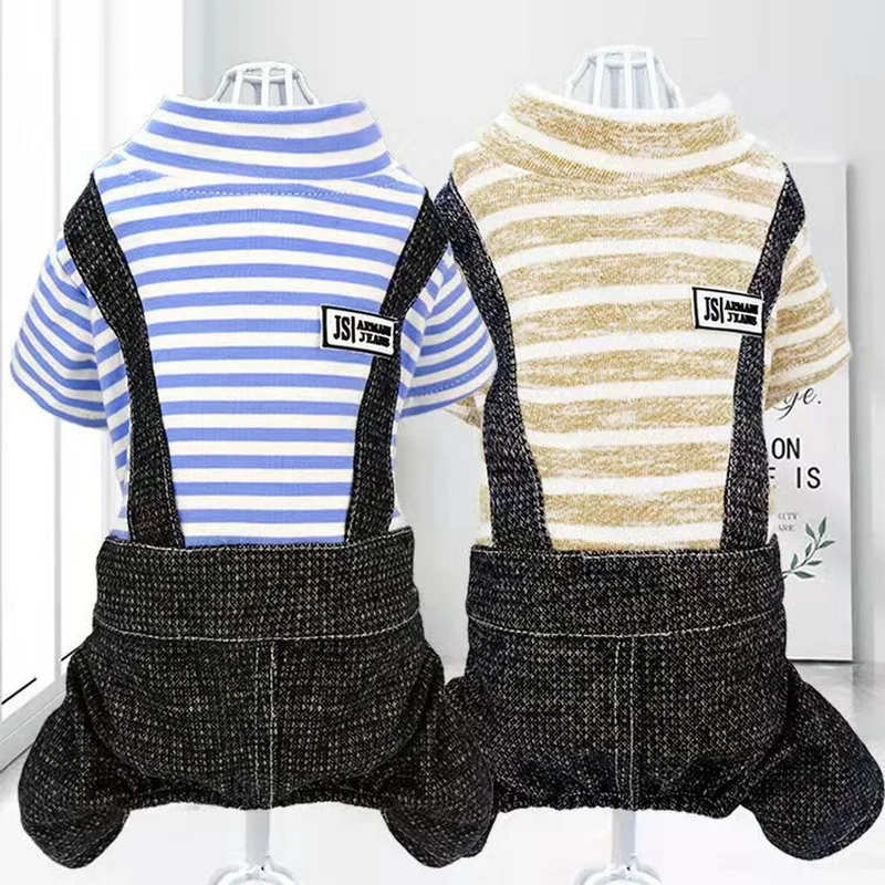 

Демисезонные яркие комбинезоны в полоску для маленьких собак, одежда для щенков, Тедди, померанский чихуахуа