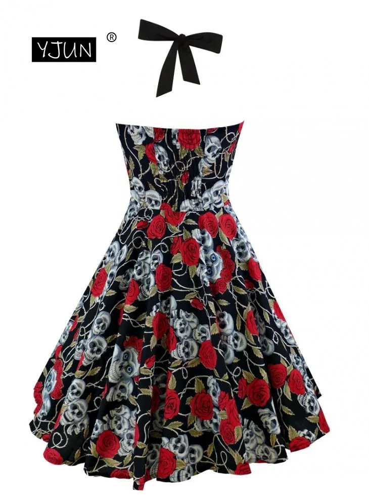 Женское платье 5XL размера плюс с цветочным принтом черепом и открытыми плечами