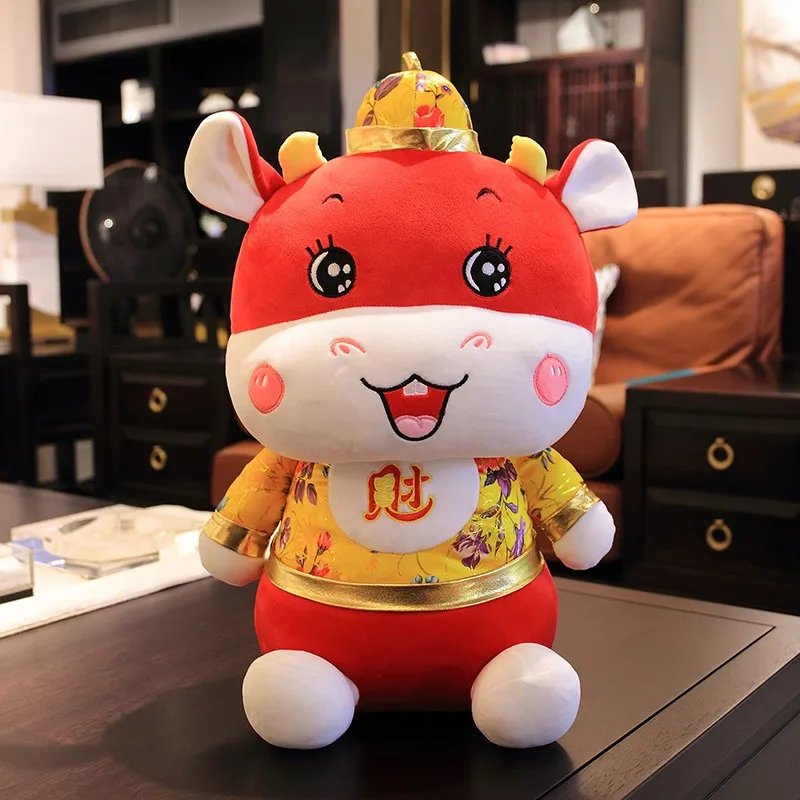 

Hot Cattle Year Kawaii China Dress Mascot Cow Plush cow Soft Toys Chinese New Year Party Decoration Kids Birthday Gift 26-55cm