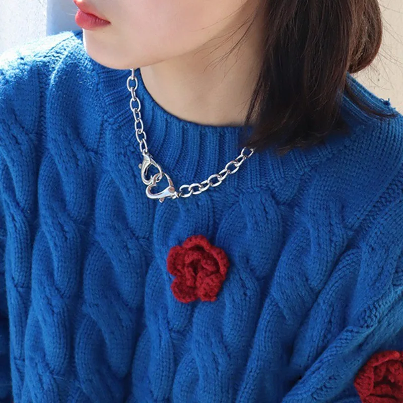 Ожерелье женское массивное винтажное с сердцем Модный богемный чокер кнопками