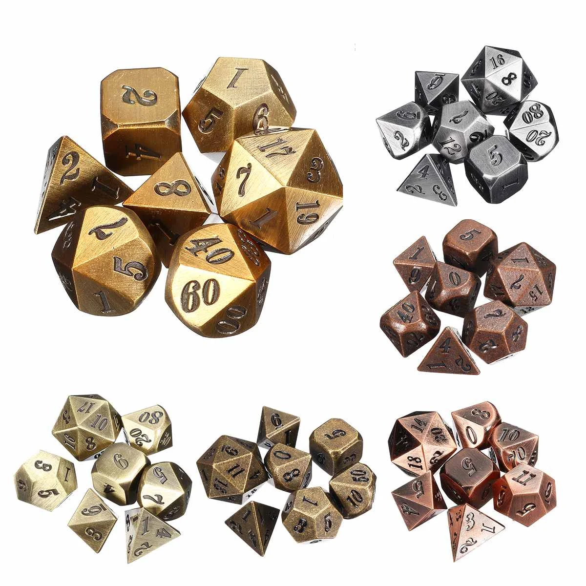 

7Pcs/Set Embossed Heavy Metal Polyhedral Dice DnD RPG Kit With Black Cloth Bag Family Entertainment Game Dices Multidimensional