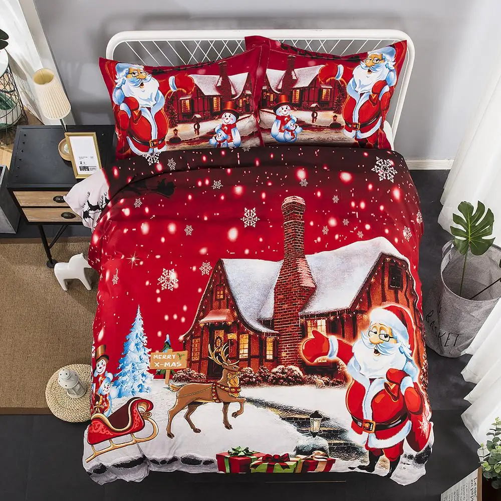 

49 High Quality Christmas Santa Claus Print Bedding Set 3Pcs Duvet Cover Pillowcase Twin Full Comforter Bed Gift For Kid