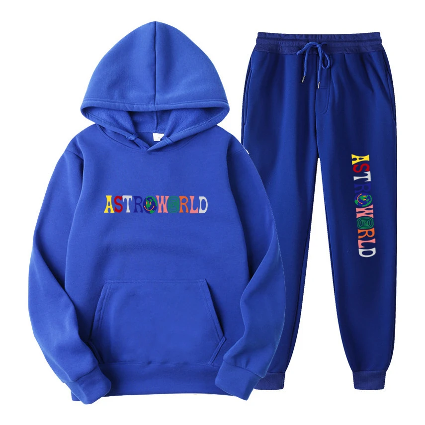 

TRAVIS SCOTT ASTROWORLD Hoodies Letters Print Sweatshirt+Sweatpant Men's 2Pcs Sets Tracksuit Hooded Sportswear Running Pants