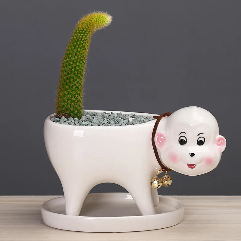 

Керамический цветочный горшок в виде животного с отверстиями для утечки, лотки для блюдце, декоративный горшок для суккулентов