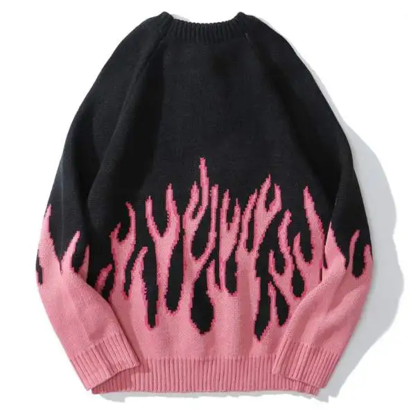 TRIYO 2021 Hip Hop Sweater Pullover Women Blue Fire Flame Knitted Harajuku Streetwear Tops Casual Couple Top Black | Женская одежда