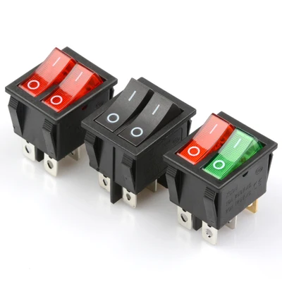 KCD6 16A 250V AC Rocker Switch Boat 6pins With Lamp ON-OFF Red The Electric Grill Green Heater Double Ship Type | Обустройство дома