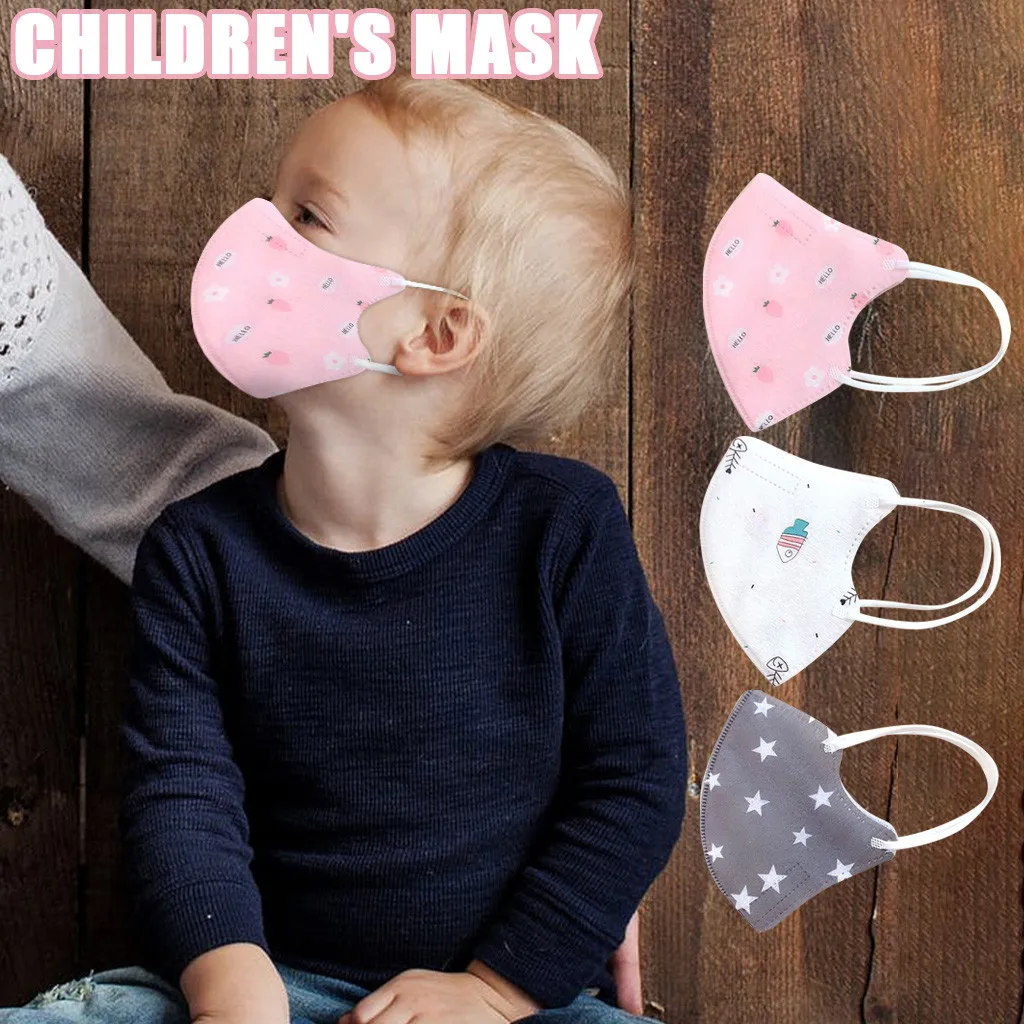 Детская маска одноразовая для лица милая с ушками мальчиков и девочек 5 шт. ткань