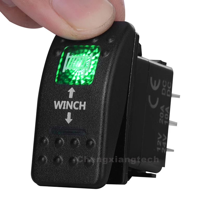 

Winch In Out 7 Pins (On) Off (On) Green Led 3 Way Momentary Rocker Switch for Car Boat Truck 12v 24v DPDT Waterproof