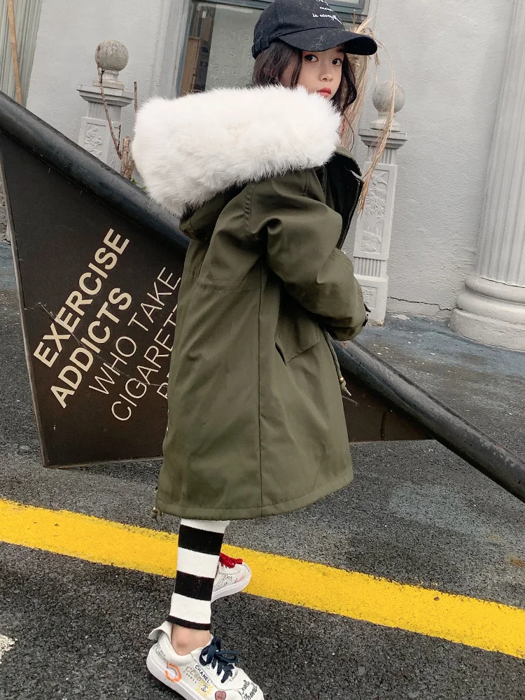 

Children's Winter Real Fur Coat High-End Mink Liner Parkas Overcoat Thicker Warm Hooded Jackets For Boys Girls Y3741