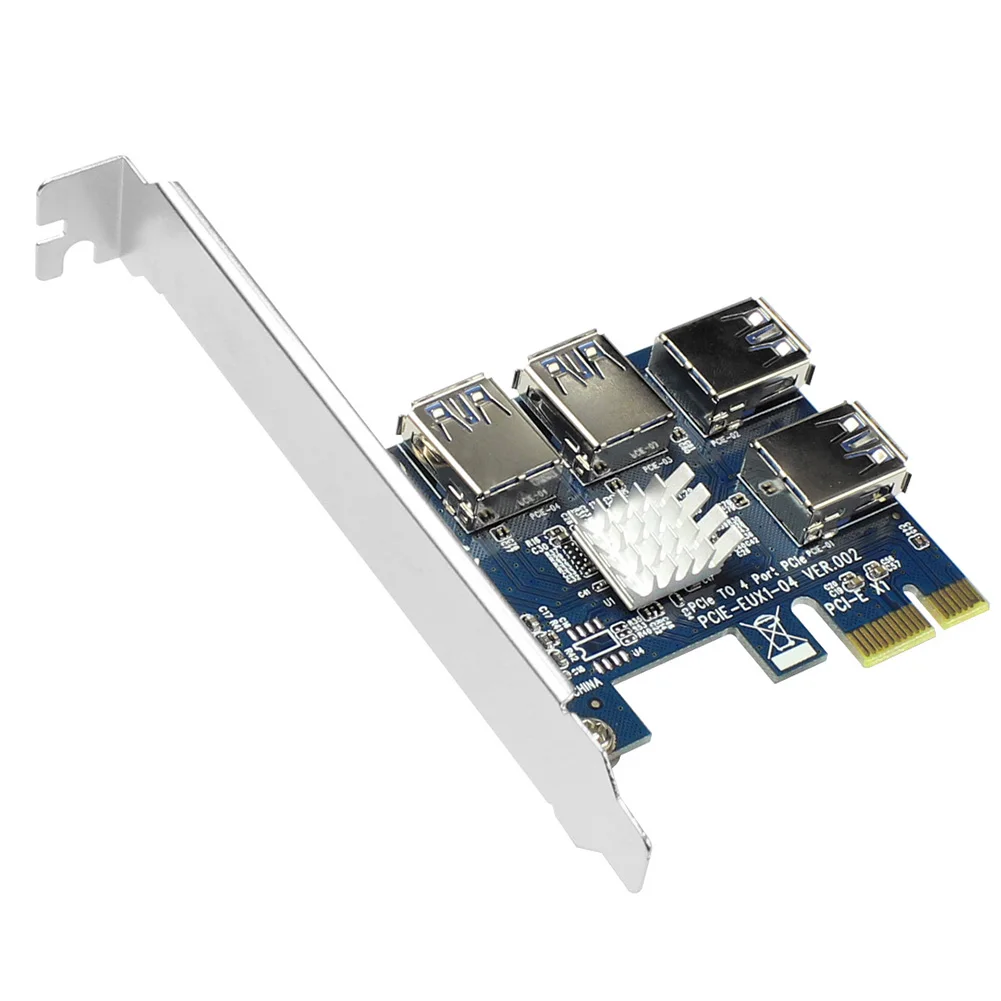 

PCI-E-PCI-E адаптер 1 поворот 4 PCI-Express слот 1x до 16x USB 3,0 карта расширения для майнинга PCIe преобразователь для майнинга BTC