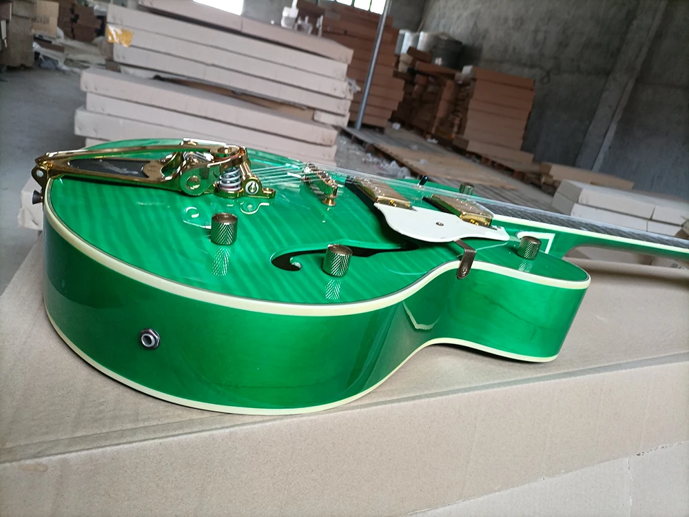Free Shipping 6 String Green Semi-hollow Electric Guitar Rosewood Fretboard Flame Maple veneer |