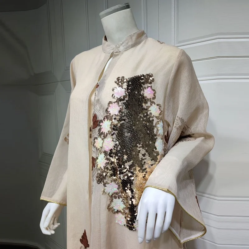 Dubai Kaftan Dress Arabic Luxury Fashion Abaya Embroidered Sequin Evening Gowns Muslim Women Islamic Clothing Eid Mubarak