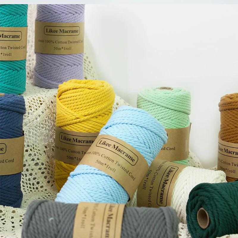 Веревка из 100% хлопка 4 мм цветная веревка бежевая витая для макраме домашний