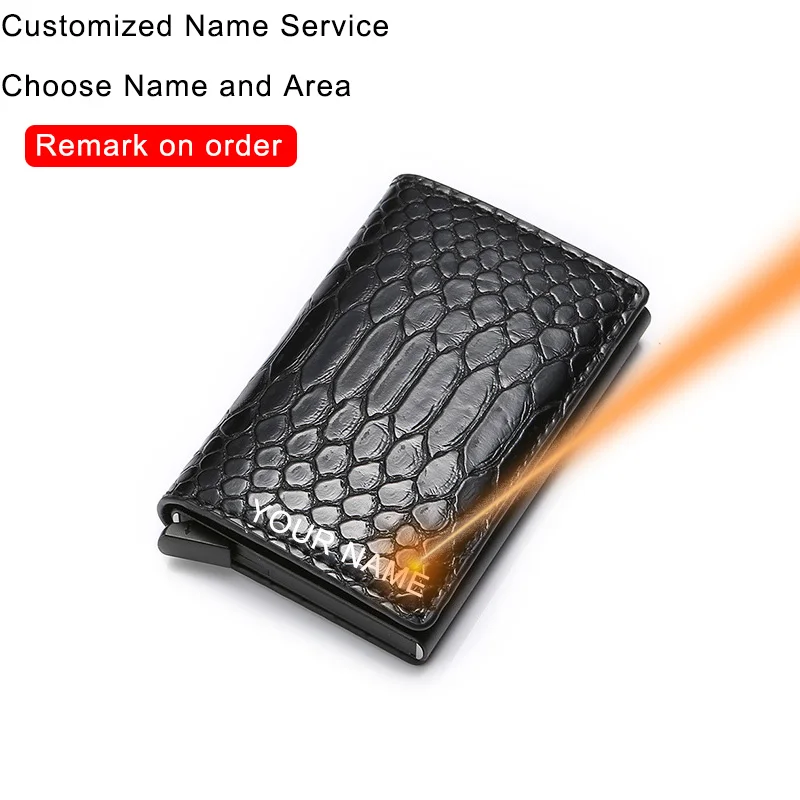 black(Name Service) RFID визитница, мужские кошельки, тонкая карта, сумки для денег, черный мужской кошелек, маленький кожаный бренд, тонкие мужские кошельки из змеиной кожи - Цвет: black(Name Service)