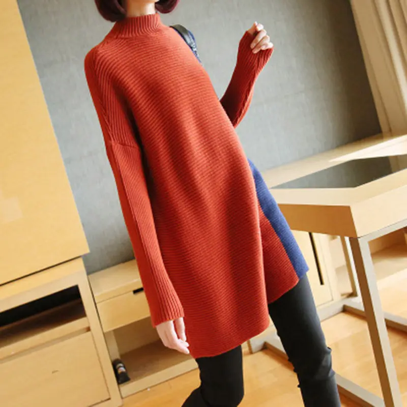 

Fall Winter Fashion Hit Color Long Sleeve Turtleneck Sweater Korean Style Loose Big Size Knit Pullover New Knitwear Blusa f1570