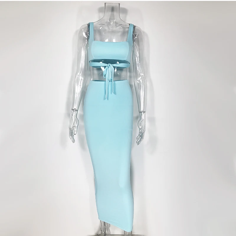 Сексуальное облегающее Бандажное укороченный топ и юбка миди комплект из двух