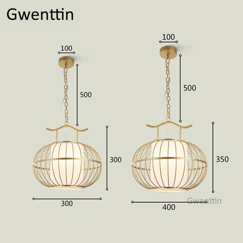 Золотой подвесной светильник в китайском стиле винтажный светодиодный виде