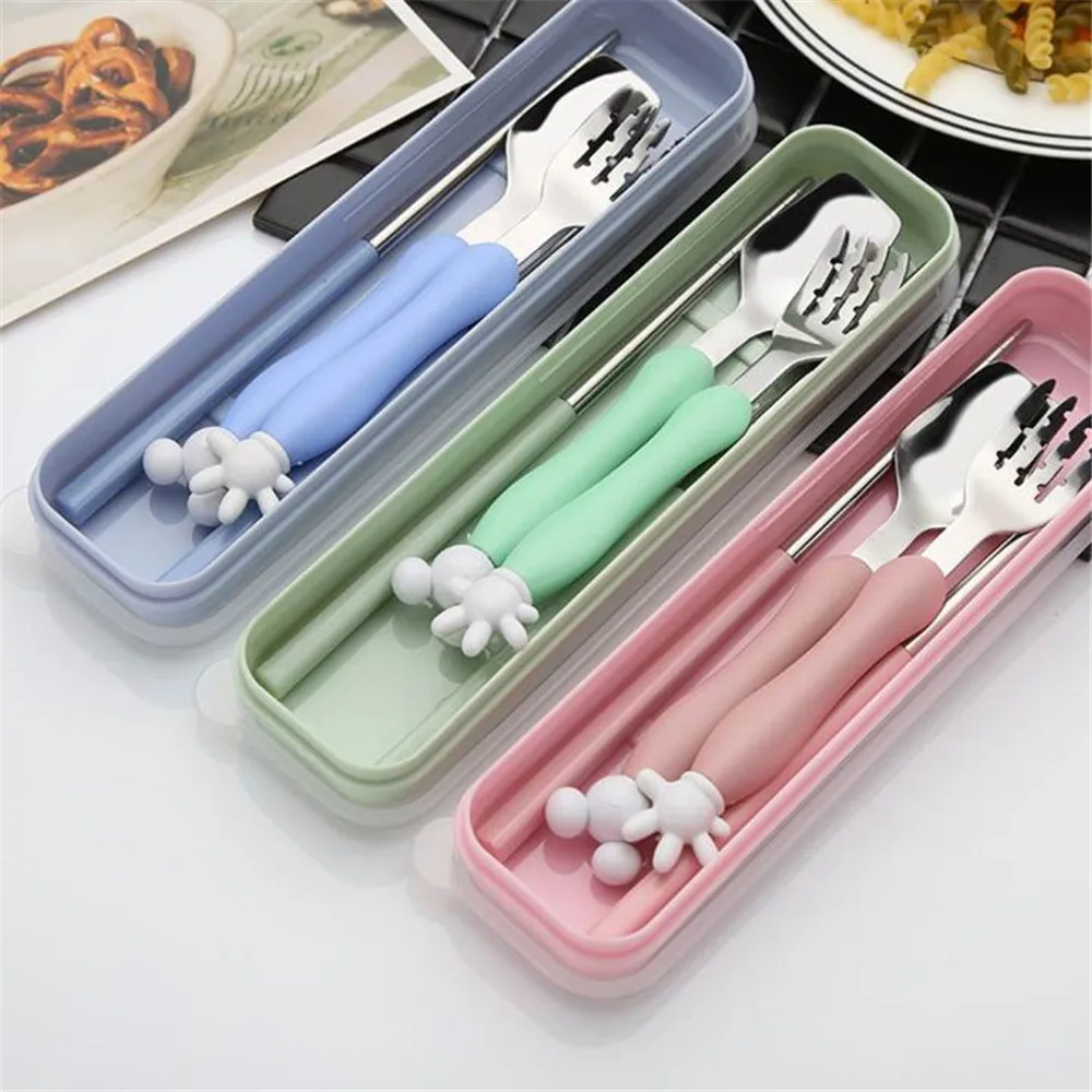 Портативный набор столовых приборов милый мультяшный детский обеденный из