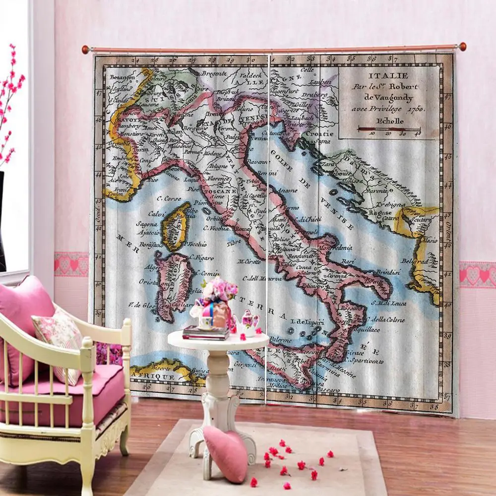 Карта занавески s 3D Печать Блокировка полиэстер фото ткань для комнаты спальни 3d