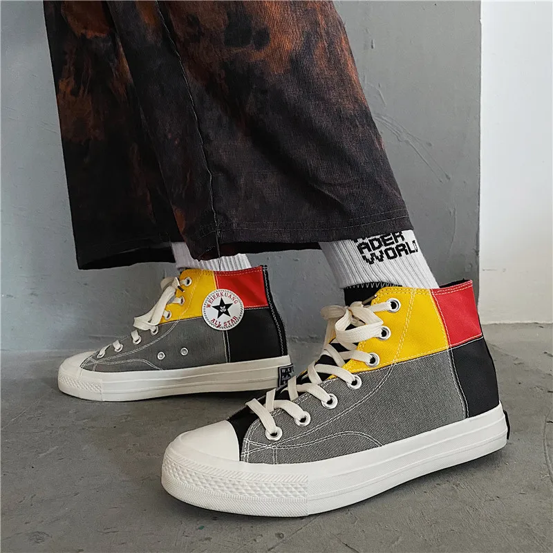 Модная парусиновая обувь с рисунком радуги кроссовки Мужские эспадрильи высокие