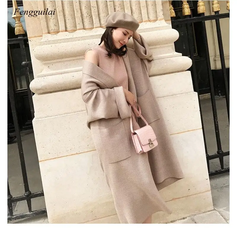 

Elegant Shawl Coats Loose Knit Cardigan Woolen Sweater Oversized Extra Soft Cardigan Knitting Coat for Women