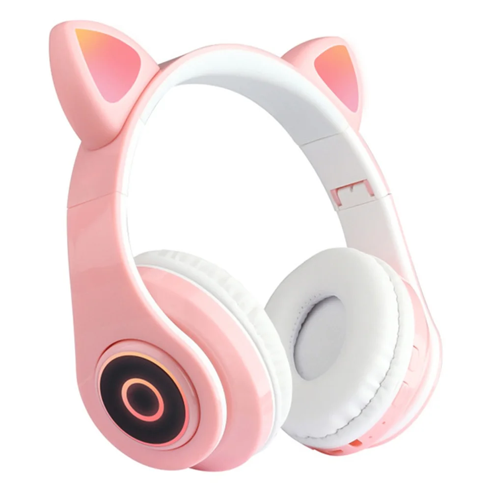 

Bluetooth 5.0 Headphone Cute Kitten Ear Headset Gaming Headset Gradient LED Light Wireless Headset HIFI Stereo Headphone