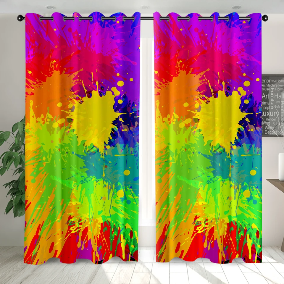 

Color Square Blackout Window Drapes 2 Panels 3D Print Window Curtain for Living Room Bedroom Polyester Fabric Decor Curtain