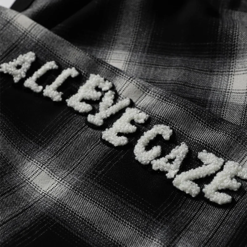 

Furry Letter Patch Plaid Print Drawstring Sweatpants Men Casual Baggy Pant Retro Harajuku All-match Trousers Streetwear