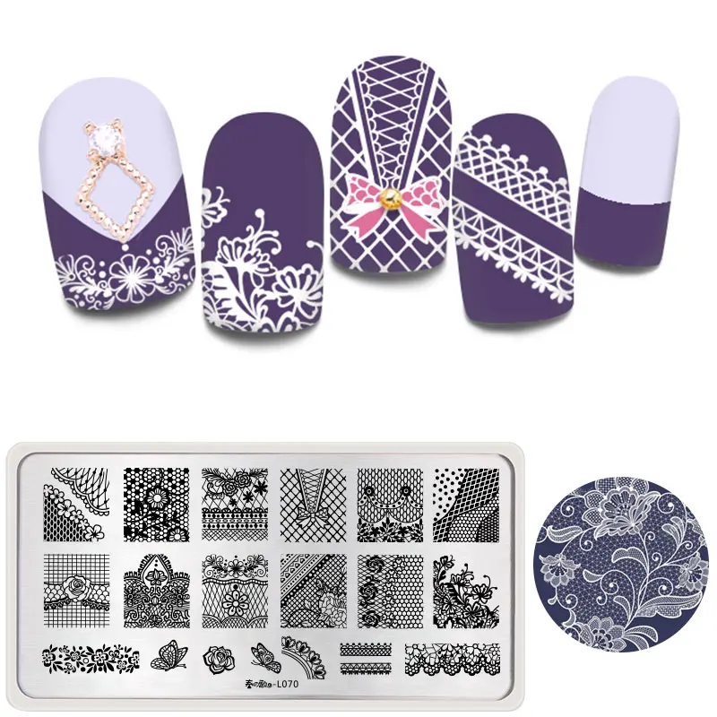 Harunouta из нержавеющей стали пластины для штамповки ногтей цветы прямоугольник
