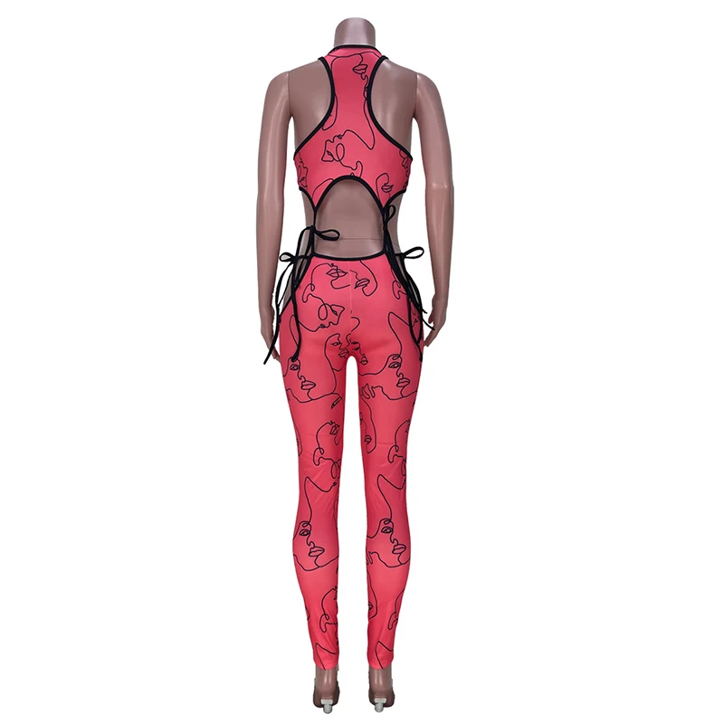 

Beyprern New Chic Laced-Up Skinny Jumpsuits 2 Piece Outfits Womens Sleeveless Crop Top And Legging Set Party Club Wear 2021 New