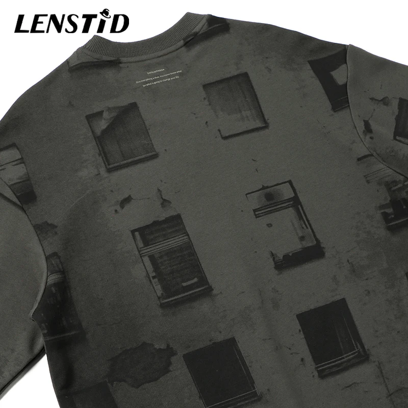 LENSTID для мужчин хип хоп Уличная плед окна двери печатных модный пуловер худи Harajuku