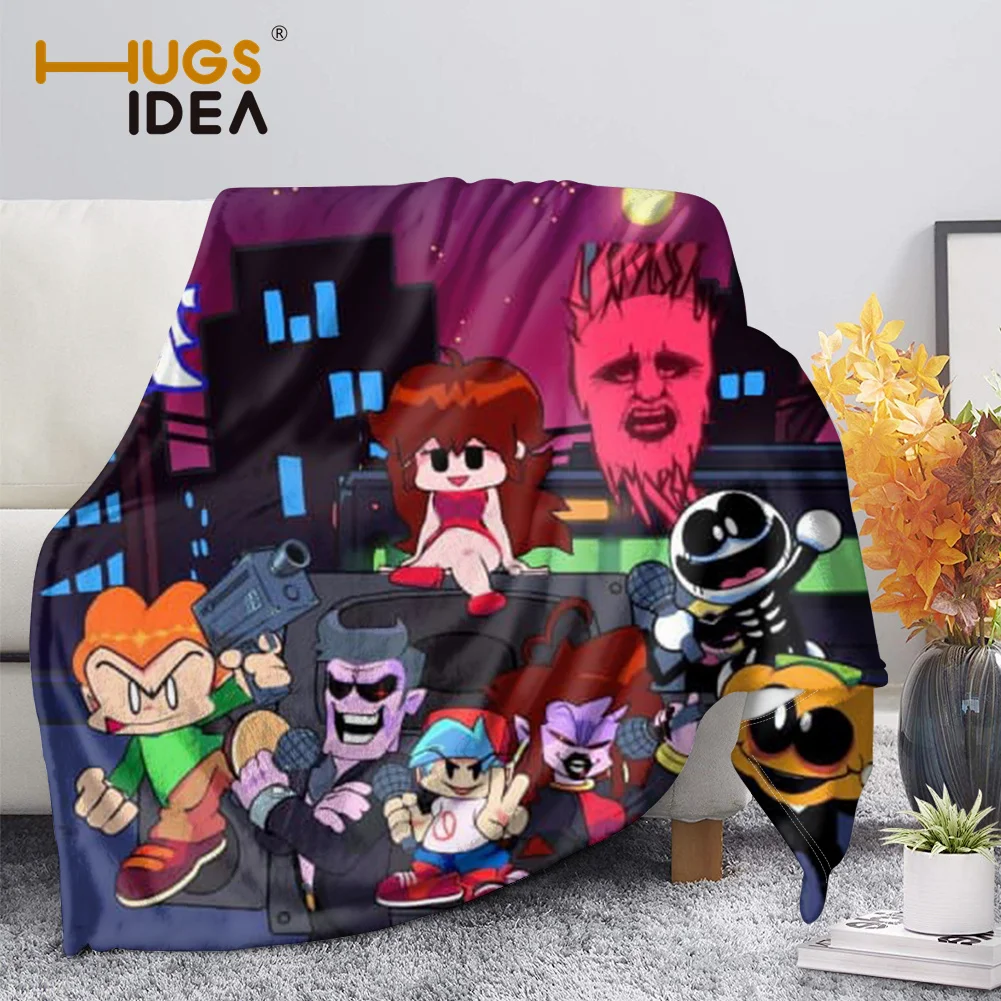 

HUGSIDEA Anime Friday Night Funkin Design Sofa Throw Blanket Fleece Blanket for Kid Couch Soft Sleeping Quilt Bedroom Decor
