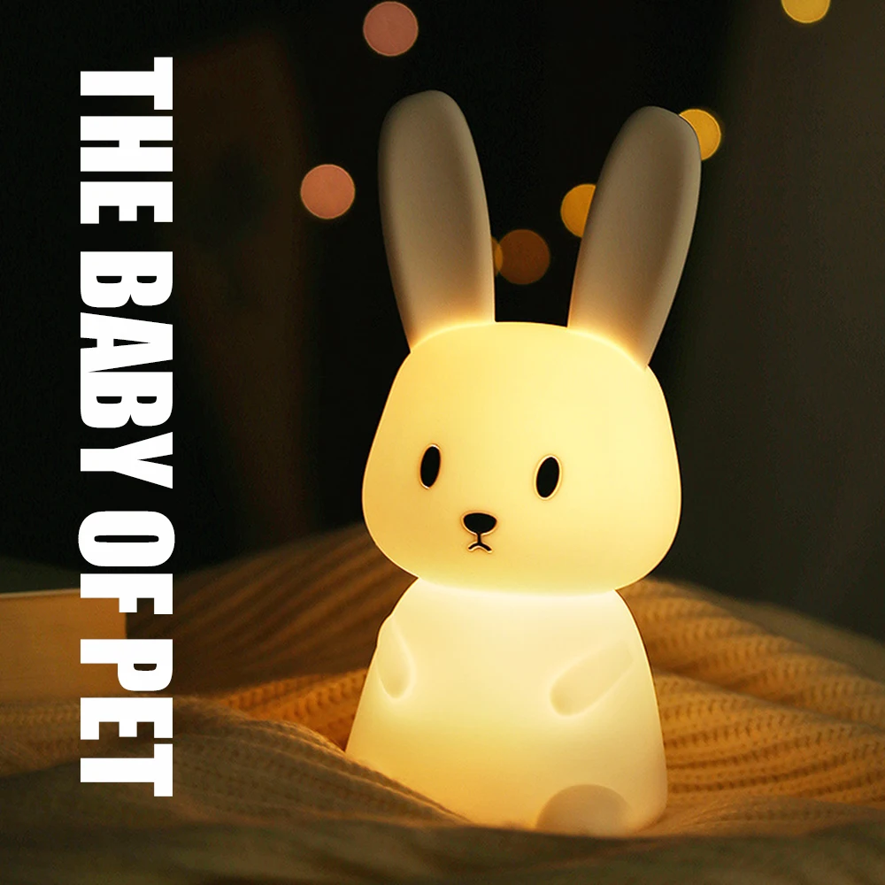 

Светодиодный ночсветильник, пластиковый, с милым мультяшным Кроликом, сенсорный переключатель, настольная лампа с управлением, украшение д...