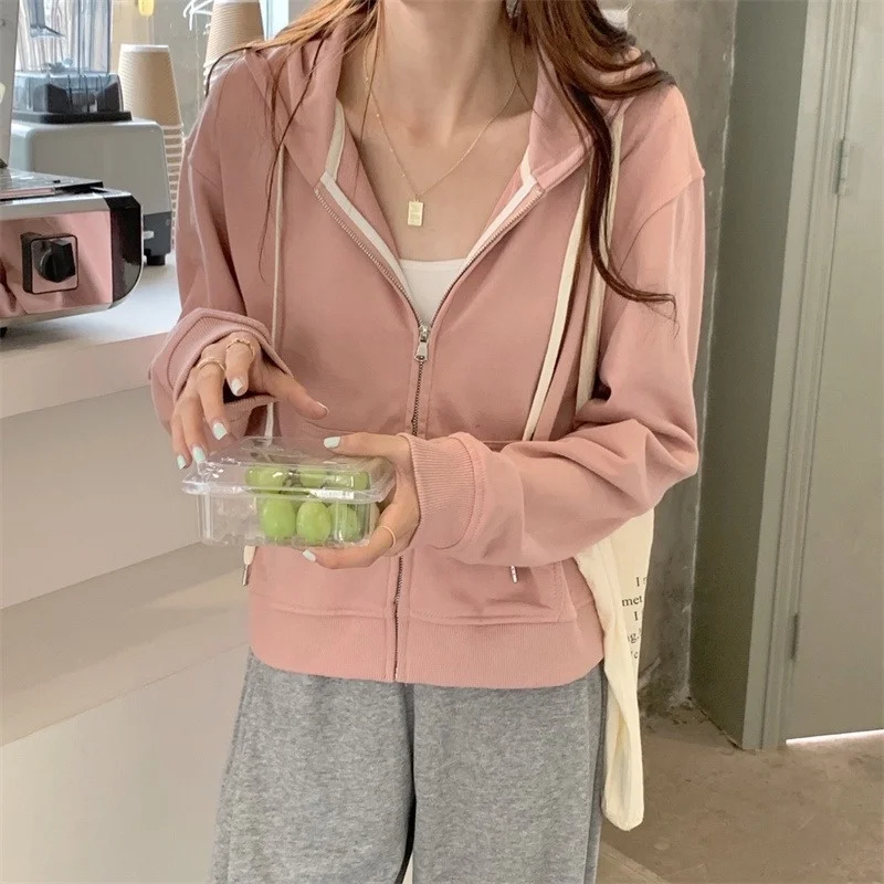 

Pearl Cotton Zipper Short Color Hoodie Small Outer Rac