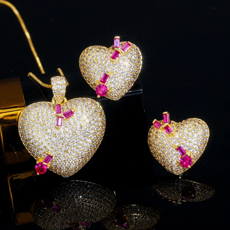 Pera Высокое качество микро проложить CZ 585 Золото романтическая любовь сердце