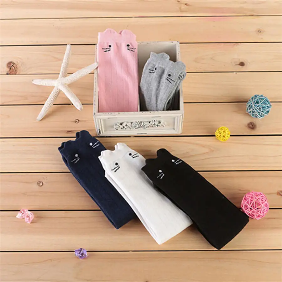 Модные Хлопковые гольфы с милым рисунком кота для маленьких девочек колготки