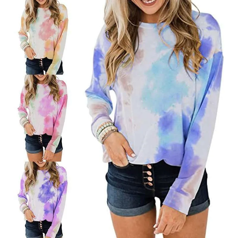 

Europe and the United States Women's Clothing Tie-Dye Crew Neck Sweatshirt Loose Gradient Long-Sleeved Upper Garment