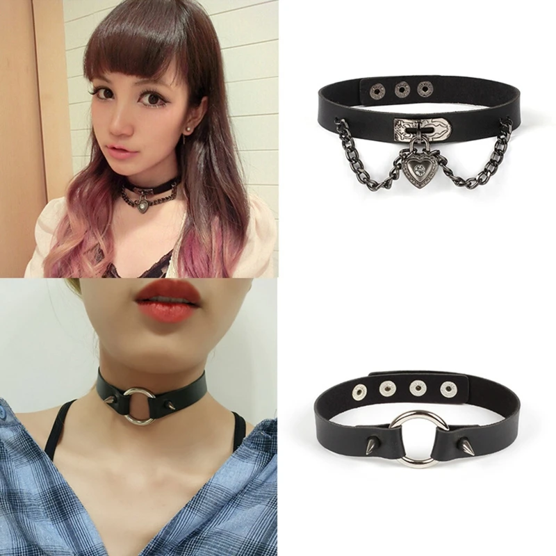 

Woman Black Punk Choker Collar Necklace Pu Leather Goth Rivets Choker Necklace Pendientes Party Club Sexy Gothic Femme Jewelry