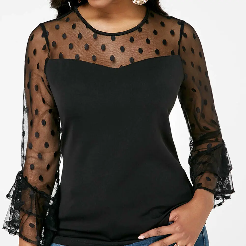 Женская шифоновая рубашка с бантом элегантная прозрачная блузка длинным рукавом