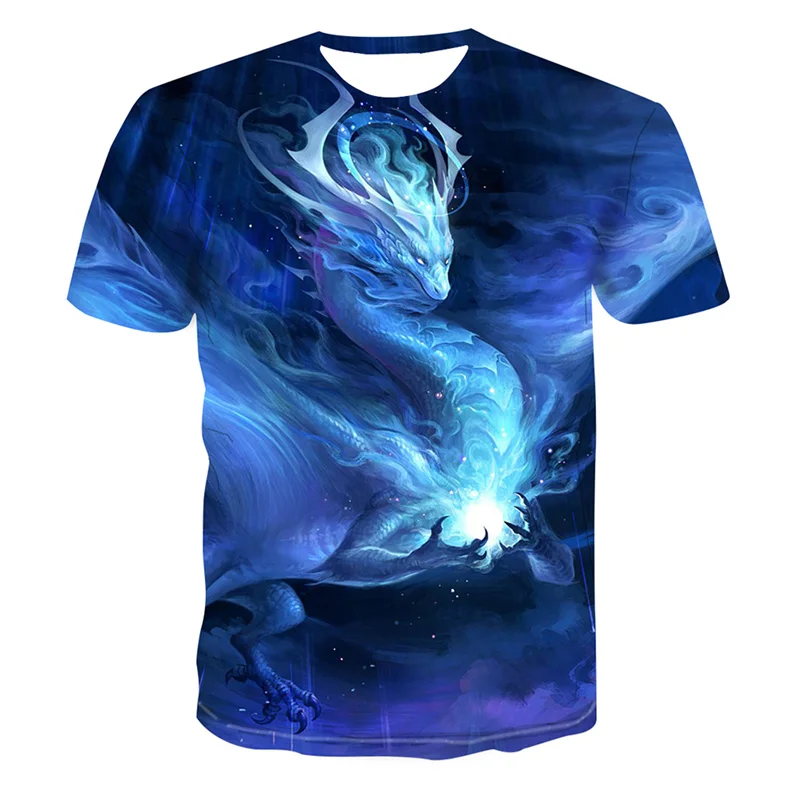 

Summer 2021 new popular men's T-shirt dragon 3D animal print T-shirt youth fashion streetwear O-neck quick-drying short sleeve