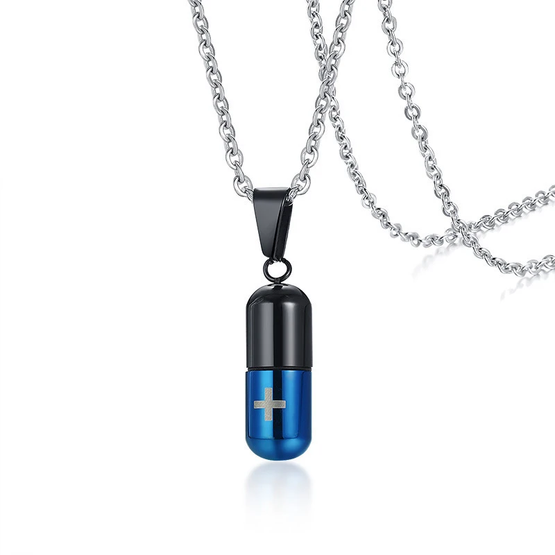 

Hollow Pill Necklace for Men Women,Cross Engraved,Cremation Urn Pendant,Perfume Holder,Ashes Vial Keepsake Memorial Jewelry