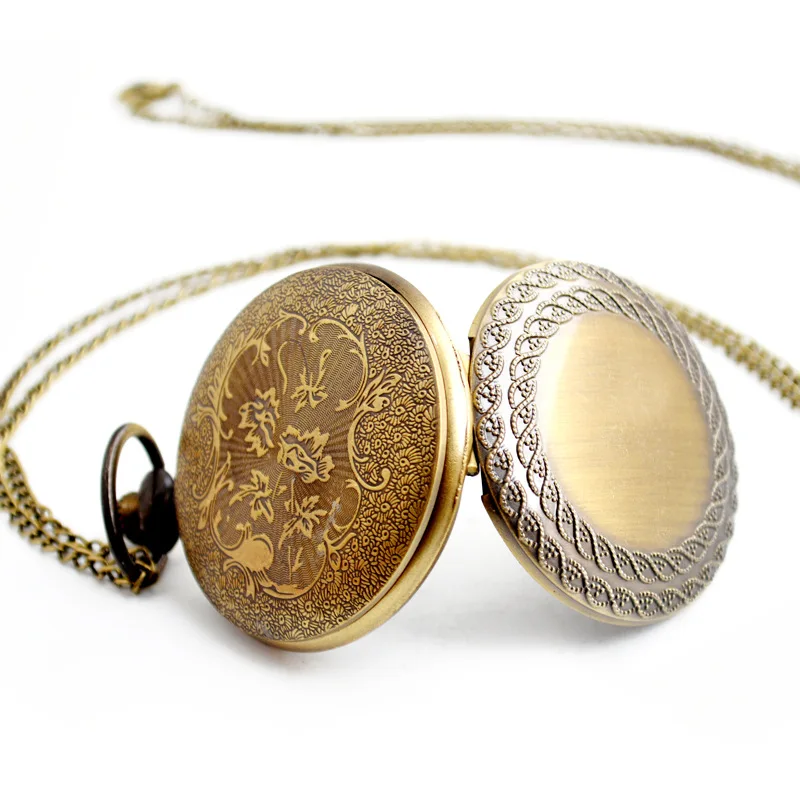 Резные винтажные кварцевые карманные часы Античная Бронза Полые ожерелье