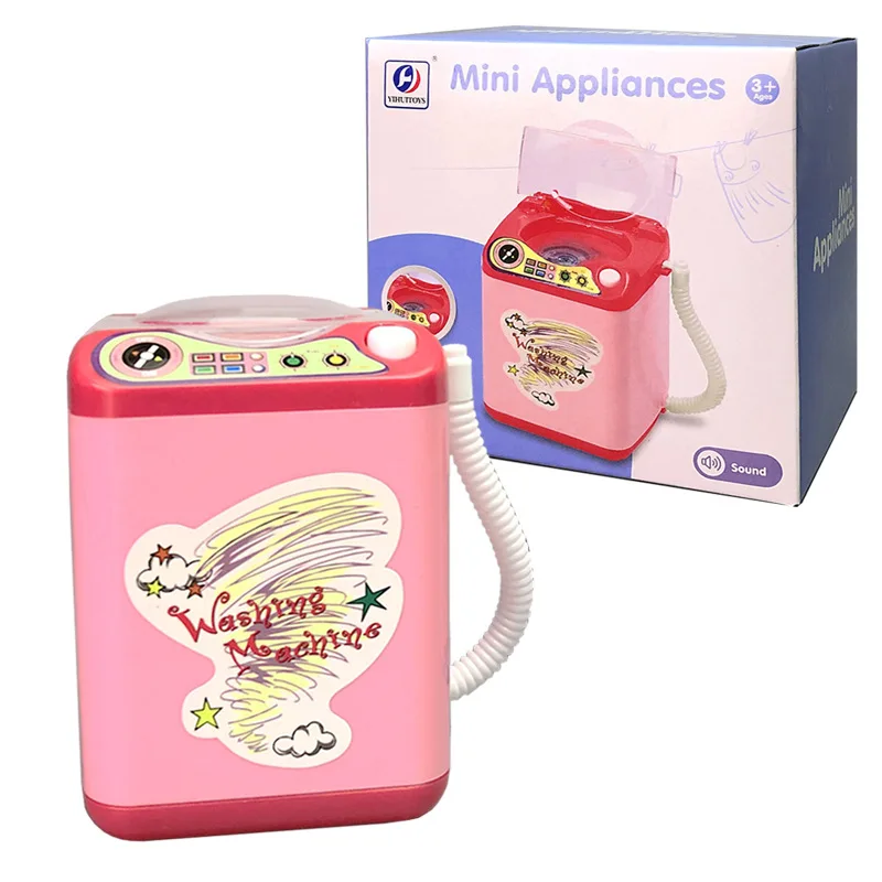 Mini lavadora el&eacute;ctrica para ni&ntilde;os, juego de roles, juguete para lavar, brochas de maquillaje, juguetes de limpieza para ni&ntilde;as, rojo, rosa, aleatorio-5