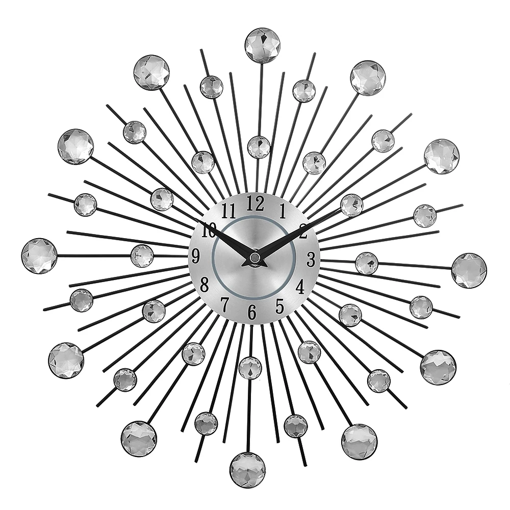 

2020 New silver crystal sunburst metal wall clock original vintage metal home decoration clock